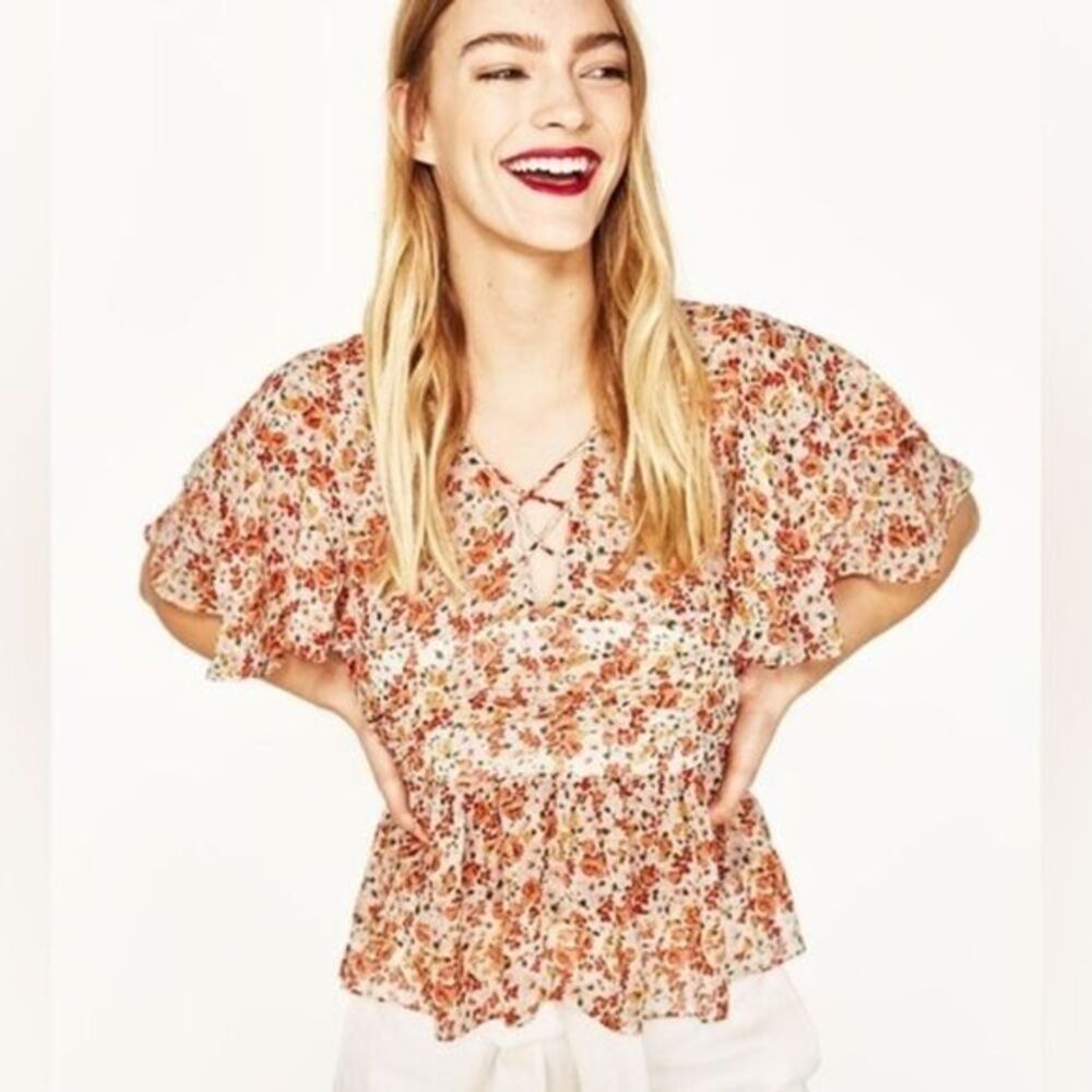 Zara orange floral top
